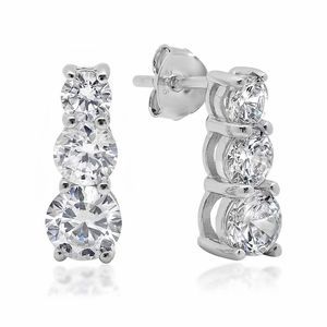 4ct tw Three Stone Simulated Diamond Earrings in .925ct Sterling Silver